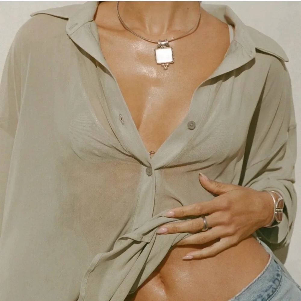 Joah Brown Oversized Sheer Button Down - Picture 3 of 7